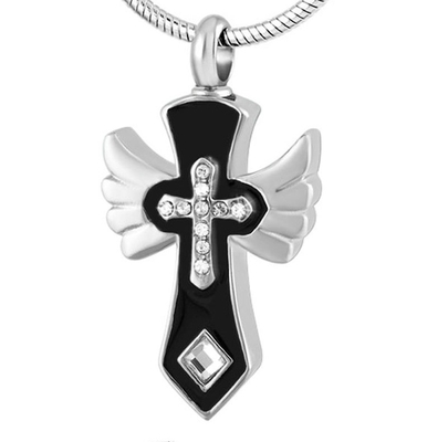 Crystal Cross in Cross Wing Pendant Necklace Keepsake Souvenir for Pet and Human Ashes