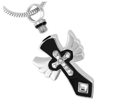 Crystal Cross in Cross Wing Pendant Necklace Keepsake Souvenir for Pet and Human Ashes