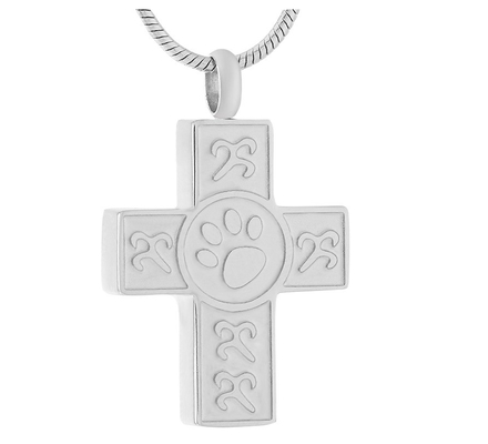 Personalized Men's Necklace with Stainless Steel Cross Pendant and Paw Print Engraving