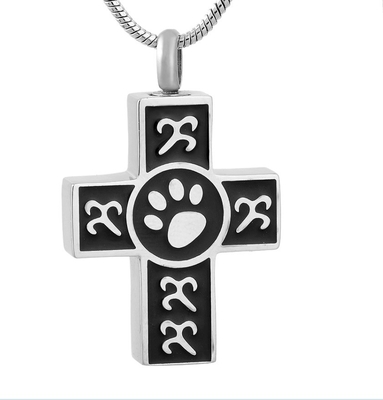 Personalized Men's Necklace with Stainless Steel Cross Pendant and Paw Print Engraving