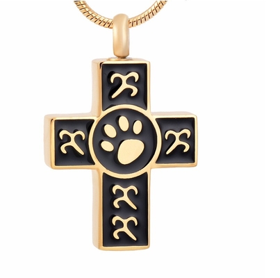 Personalized Men's Necklace with Stainless Steel Cross Pendant and Paw Print Engraving