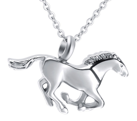 Stainless Steel Horse Cremation Pendant Urn Necklace for Funeral Memorial Jewelry