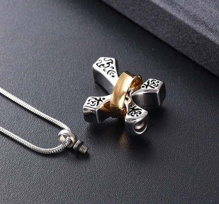 Classic Style Gold Collar Pendant Cremation Jewelry Keepsake Urn for Human and Pet Ashes