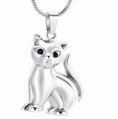 Pet Ashes Holder Necklace Stainless Steel Cremation Jewelry with Lovely Cat Pendant