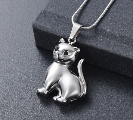 Pet Ashes Holder Necklace Stainless Steel Cremation Jewelry with Lovely Cat Pendant