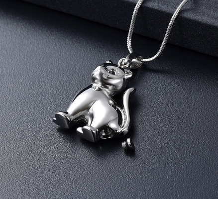 Pet Ashes Holder Necklace Stainless Steel Cremation Jewelry with Lovely Cat Pendant