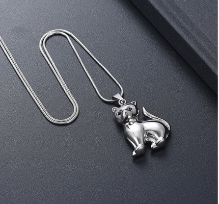 Pet Ashes Holder Necklace Stainless Steel Cremation Jewelry with Lovely Cat Pendant