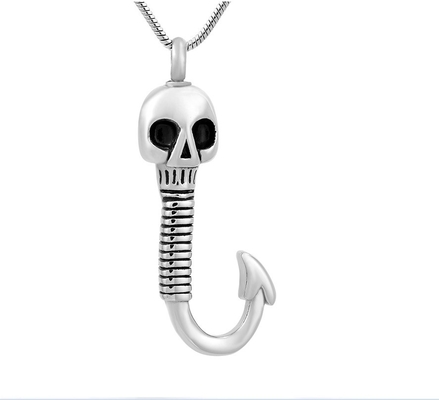 Stainless Steel Fishhook Memorial Locket Pendant Necklace for Women's Cremation Jewelry