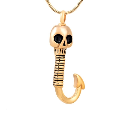 Stainless Steel Fishhook Memorial Locket Pendant Necklace for Women's Cremation Jewelry