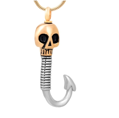 Stainless Steel Fishhook Memorial Locket Pendant Necklace for Women's Cremation Jewelry