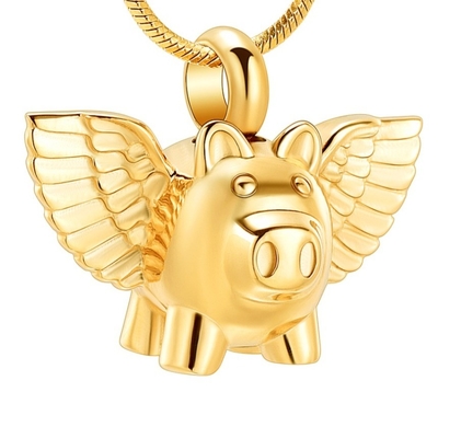 Unique Designs Cute Pig With Wings Funeral Keepsake Pendant Necklace Silver Rose Gold