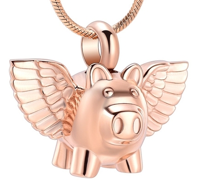 Unique Designs Cute Pig With Wings Funeral Keepsake Pendant Necklace Silver Rose Gold