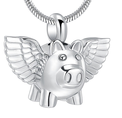 Unique Designs Cute Pig With Wings Funeral Keepsake Pendant Necklace Silver Rose Gold