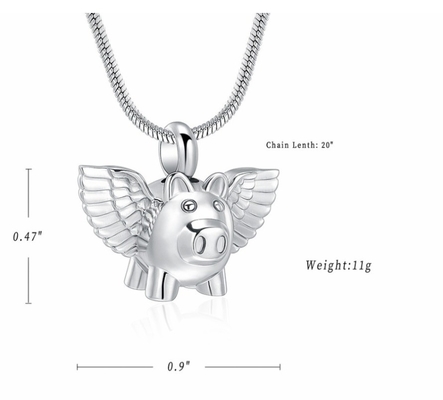 Unique Designs Cute Pig With Wings Funeral Keepsake Pendant Necklace Silver Rose Gold