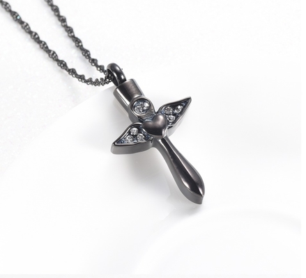 Stainless Steel Angel Wings Heart Cross Cremation Urn Pendant Necklace for Women/Men