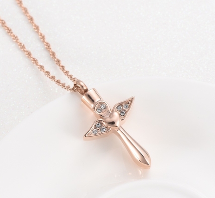 Stainless Steel Angel Wings Heart Cross Cremation Urn Pendant Necklace for Women/Men