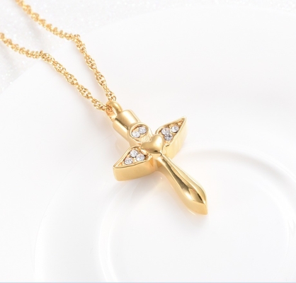 Stainless Steel Angel Wings Heart Cross Cremation Urn Pendant Necklace for Women/Men