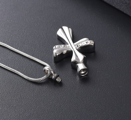 Men's Stainless Steel Cremation Jewelry for Pet Ashes Crystal Cross Pendant Necklace