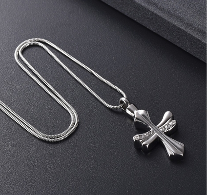 Men's Stainless Steel Cremation Jewelry for Pet Ashes Crystal Cross Pendant Necklace