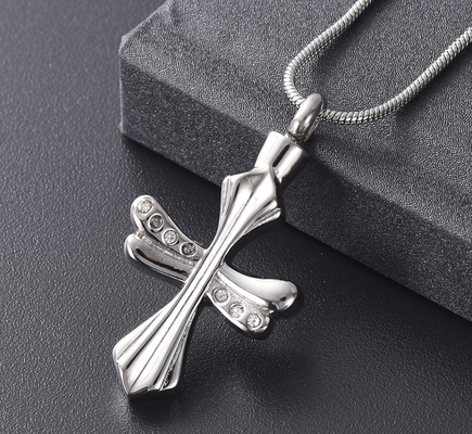 Men's Stainless Steel Cremation Jewelry for Pet Ashes Crystal Cross Pendant Necklace