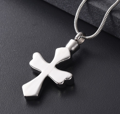 Men's Stainless Steel Cremation Jewelry for Pet Ashes Crystal Cross Pendant Necklace
