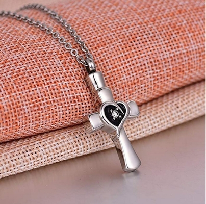 Gender-Neutral Stainless Steel Cross Keepsake Pendant Cremation Necklace Women's