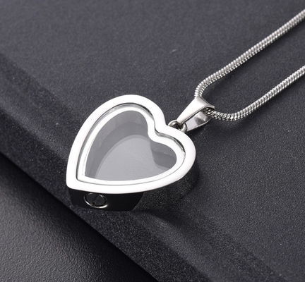 Stainless Steel Glass Heart Locket for Pet Ashes or Hair Keepsakes Memorial Necklace