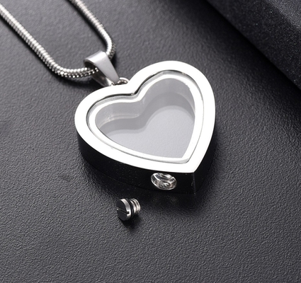 Stainless Steel Glass Heart Locket for Pet Ashes or Hair Keepsakes Memorial Necklace