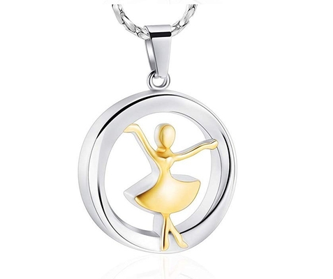 Stainless Steel Cremation Urn Pendant Necklace Dancer Memorial Jewelry for Women and Girls