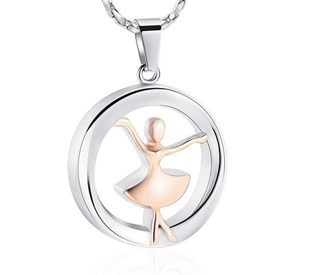 Stainless Steel Cremation Urn Pendant Necklace Dancer Memorial Jewelry for Women and Girls