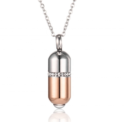 Gift Occasion Stainless Steel Gold Crystal Capsule Locket Cremation Urn Pendant Necklace
