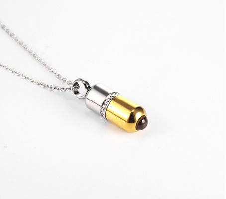 Gift Occasion Stainless Steel Gold Crystal Capsule Locket Cremation Urn Pendant Necklace