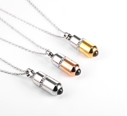 Gift Occasion Stainless Steel Gold Crystal Capsule Locket Cremation Urn Pendant Necklace