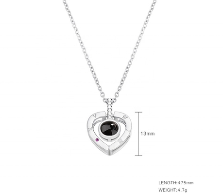 Stainless Steel Rose Gold Silver 100 Languages I Love You Projection Pendant Necklace