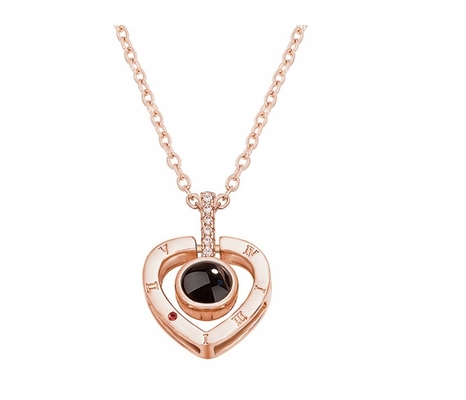Stainless Steel Rose Gold Silver 100 Languages I Love You Projection Pendant Necklace
