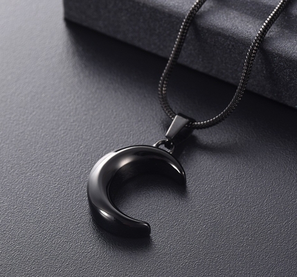 Stainless Steel Crescent Moon Cremation Jewelry For Ashes Keepsake Memorial Urn Necklace