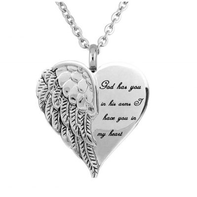 Jewelry Type Pendants or Charms Angel Wing Hold Heart Cremation Urn Necklace Keepsake