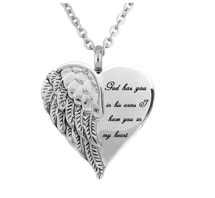 Jewelry Type Pendants or Charms Angel Wing Hold Heart Cremation Urn Necklace Keepsake