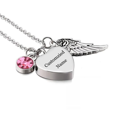 Stainless Steel Heart Urn Necklace 18K Gold Plated Cremation Jewelry with 12 Birthstones