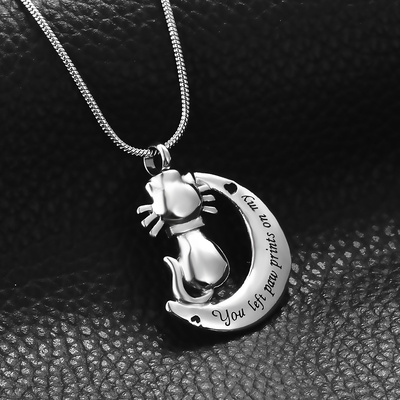 Stainless Steel Dog/Cat Cremation Urn Necklace You Left Paw Print On My Heart Pendant