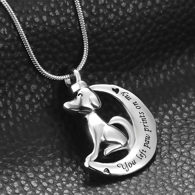 Stainless Steel Dog/Cat Cremation Urn Necklace You Left Paw Print On My Heart Pendant