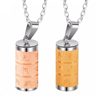 Modern Memorial Stainless Steel Fashion Buddhism Cylinder Necklace Pendant for Mens Womens Ash Keepsake Cremation Jewelry