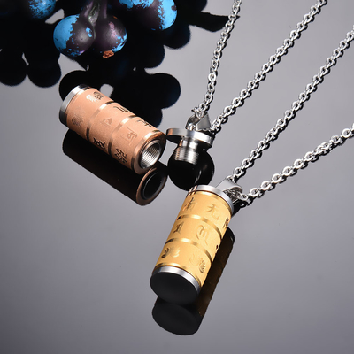 Modern Memorial Stainless Steel Fashion Buddhism Cylinder Necklace Pendant for Mens Womens Ash Keepsake Cremation Jewelry