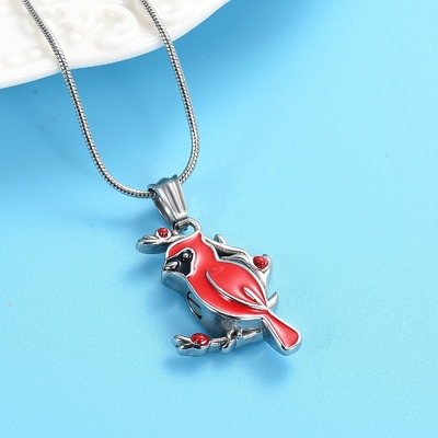 Cardinal Bird Cremation Necklace For Ashes Stainless Steel Keepsake Memorial Urn Jewelry Women Men
