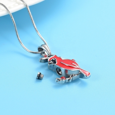 Cardinal Bird Cremation Necklace For Ashes Stainless Steel Keepsake Memorial Urn Jewelry Women Men