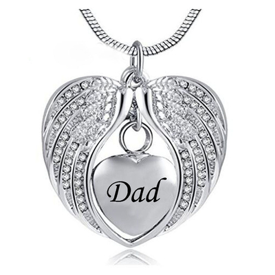 Crystal Charm Angel Wing Cremation Urn Necklace Engraved Mom/Dad/Son Memorial Jewelry