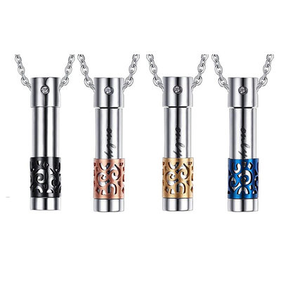 Rose Gold Plated Love Cylinder Pendant Stainless Steel Cremation Memorial Necklace