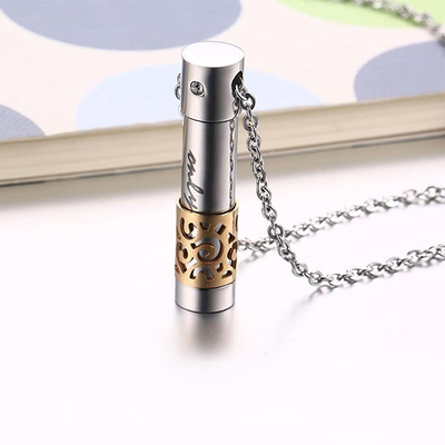 Rose Gold Plated Love Cylinder Pendant Stainless Steel Cremation Memorial Necklace