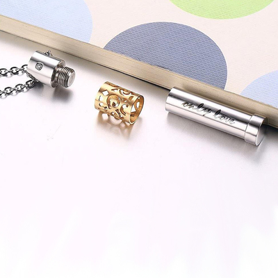 Rose Gold Plated Love Cylinder Pendant Stainless Steel Cremation Memorial Necklace