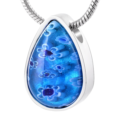 Water Drop Memorial Jewelry Funeral Keepsake Urn Ashes Stainless Steel Inlay Necklace